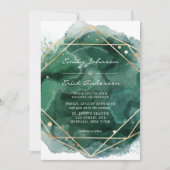 Emerald Green Waterverf Gold Geometric Wedding Kaart (Voorkant)