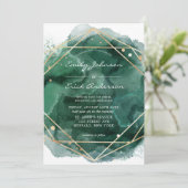 Emerald Green Waterverf Gold Geometric Wedding Kaart (Staand voorkant)