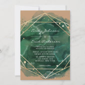 Emerald Green Waterverf Gold Tan Wedding Kaart (Voorkant)