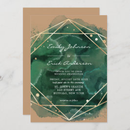 Emerald Green Waterverf Gold Tan Wedding Kaart