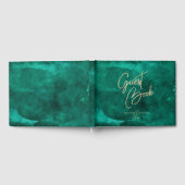 Emerald Green Waterverf & Gold Wedding Monogram Gastenboek (Volledig)