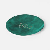 Emerald Green Waterverf & Gold Wedding Monogram Papieren Bordje (Gekanteld)