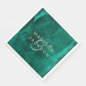 Emerald Green Waterverf & Gold Wedding Monogram Servet (Hoek)