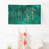 Emerald Green Waterverf & Gold Wedding Welkom Spandoek (Insitu)