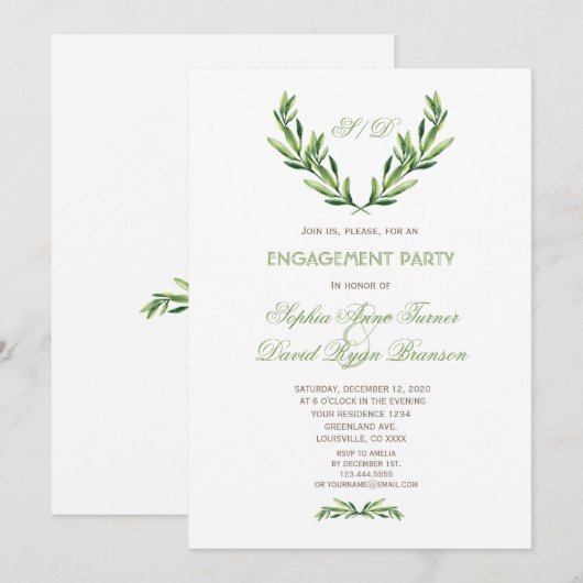 Emerald Green Waterverf Krans Engagement Party Kaart (Voorkant / Achterkant)