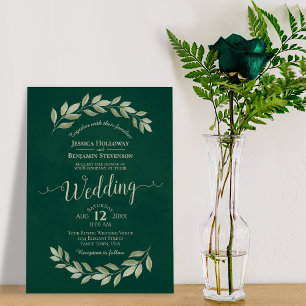 Emerald Green Waterverf Laurel Leaves Wedding Kaart