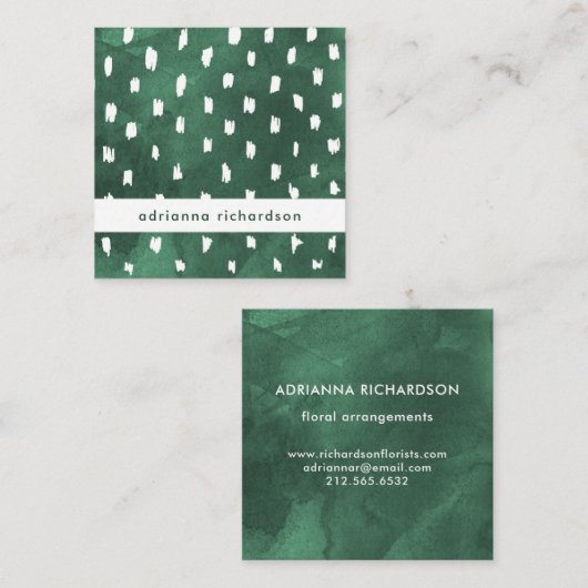 Emerald Green Waterverf met Trendy Stippen Vierkante Visitekaartje (Voorkant / Achterkant)