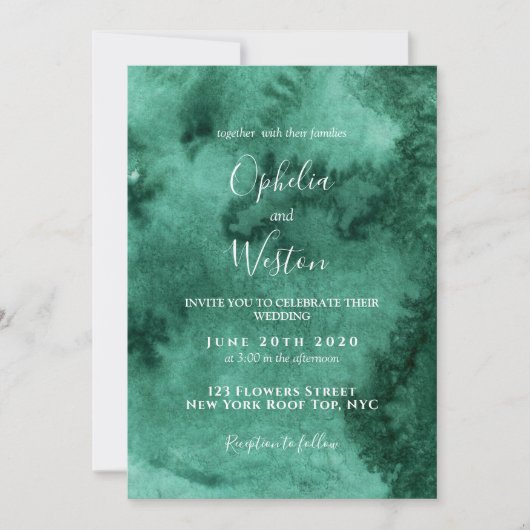 Emerald Green Waterverf Modern Elegant Wedding Kaart (Voorkant)