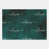 Emerald Green Waterverf monogram Inpakpapier Vel (Voorkant 2)