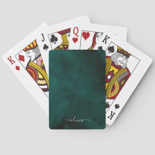 Emerald Green Waterverf monogram Pokerkaarten (Achterkant)