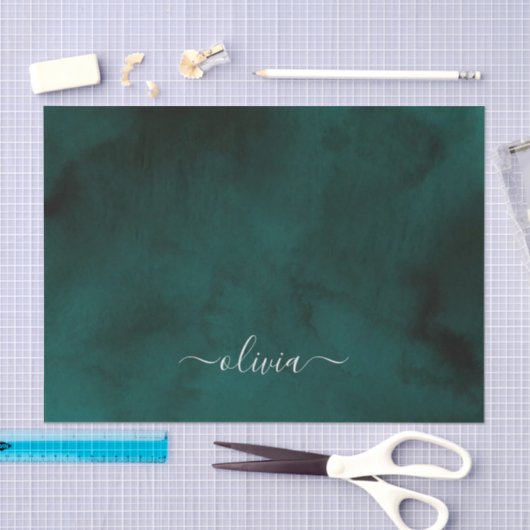 Emerald Green Waterverf monogram Tissuepapier (Craft)