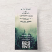 Emerald Green Waterverf Pine Tree Wedding All In One Uitnodiging (Binnen)