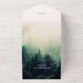 Emerald Green Waterverf Pine Tree Wedding All In One Uitnodiging (Buitenkant)