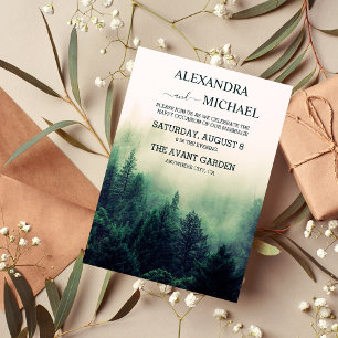 Emerald Green Waterverf Pine Tree Wedding Kaart