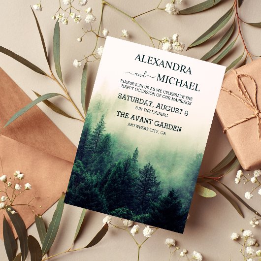 Emerald Green Waterverf Pine Tree Wedding Kaart