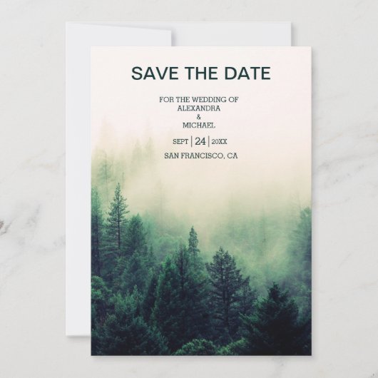 Emerald Green Waterverf Pine Tree Wedding Save The Date (Voorkant)