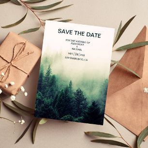 Emerald Green Waterverf Pine Tree Wedding Save The Date