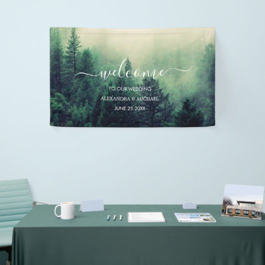 Emerald Green Waterverf Pine Tree Wedding Spandoek (Beurs)