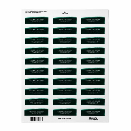 Emerald Green Waterverf Return-adres Etiket (Full Sheet)