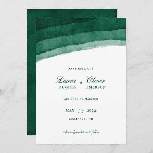 Emerald Green Waterverf Save the Date (Voorkant / Achterkant)