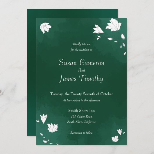 Emerald green waterverf Wedding Invitation Kaart (Voorkant / Achterkant)