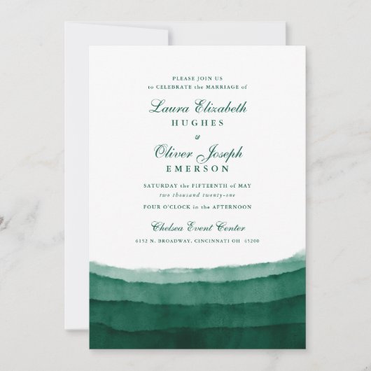 Emerald Green Waterverf Wedding Invitations Kaart (Voorkant)