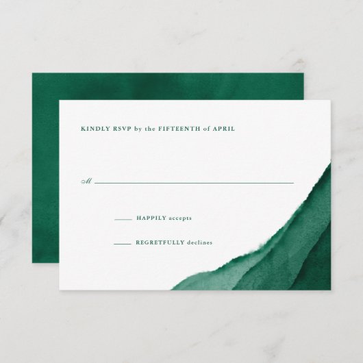 Emerald Green Waterverf Wedding RSVP (Voorkant / Achterkant)