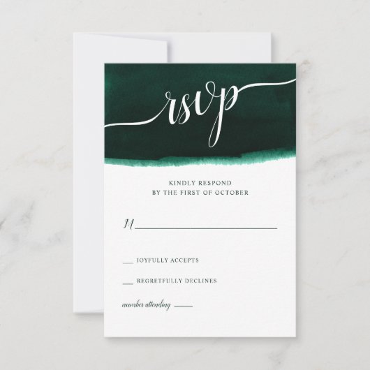 Emerald Green Waterverf Wedding RSVP Kaartje (Voorkant)