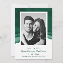 Emerald Green Waterverf Wedding Save the Date Kaart