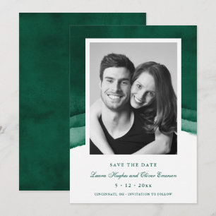 Emerald Green Waterverf Wedding Save the Date Kaart