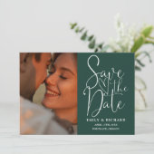Emerald Green Wedding 2 Foto Elegant Script Save The Date (Staand voorkant)