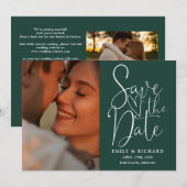 Emerald Green Wedding 2 Foto QR Code Script Save The Date (Voorkant / Achterkant)