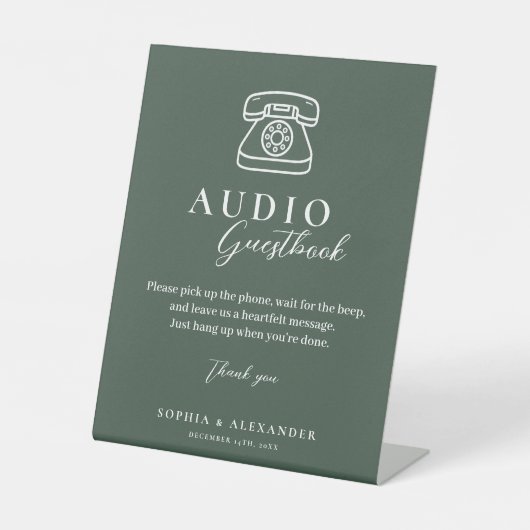 Emerald Green Wedding Audio Guestbook Sign Reclamebord Met Voetstuk (Voorkant)