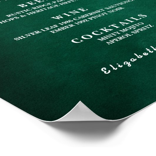 Emerald Green Wedding Bar Menu Poster (Hoek)