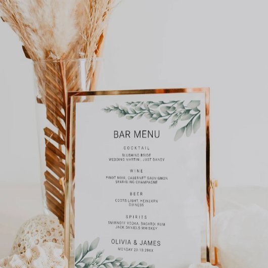 Emerald Green Wedding Bar Menu Sign Sjabloon Poster