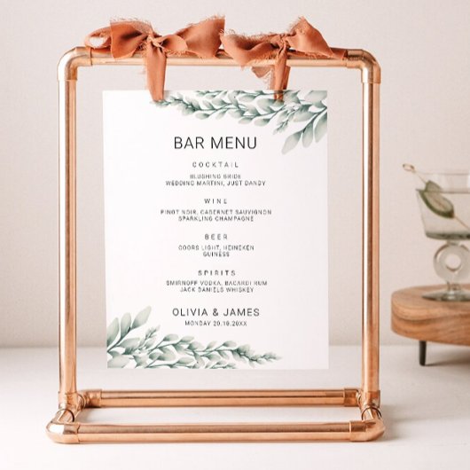 Emerald Green Wedding Bar Menu Sign Sjabloon Poster