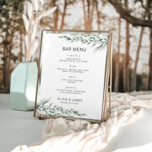Emerald Green Wedding Bar Menu Sign Sjabloon Poster