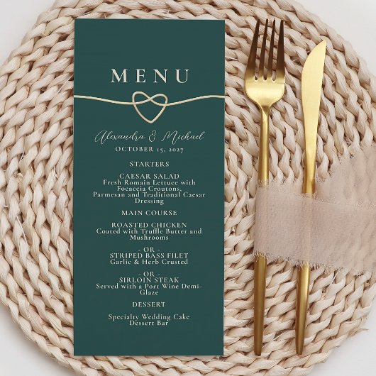 Emerald Green Wedding Dinner Menu Kaart