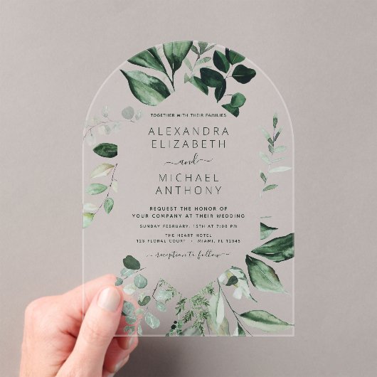 Emerald Green Wedding Eucalyptus Greenery Acryl Uitnodigingen (Insitu (Draagbaar))