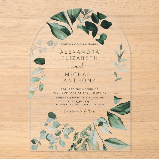 Emerald Green Wedding Eucalyptus Greenery Acryl Uitnodigingen (Voorkant)
