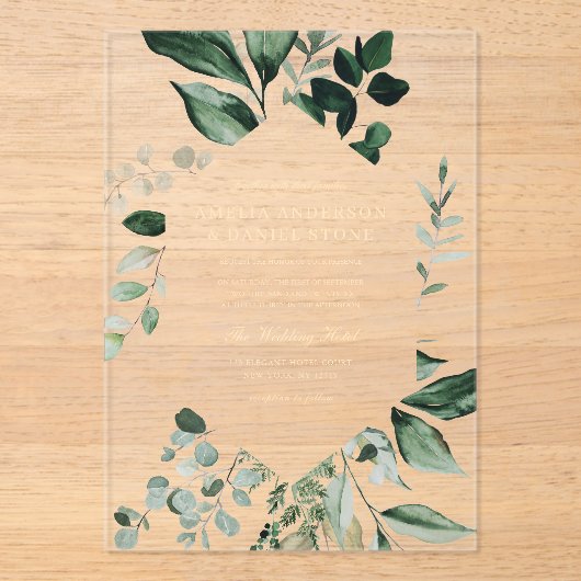 Emerald Green Wedding Eucalyptus Greenery Acryl Uitnodigingen (Voorkant)