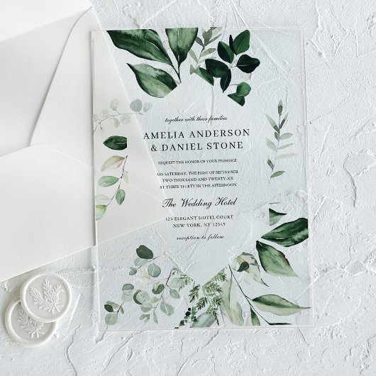 Emerald Green Wedding Eucalyptus Greenery Acryl Uitnodigingen