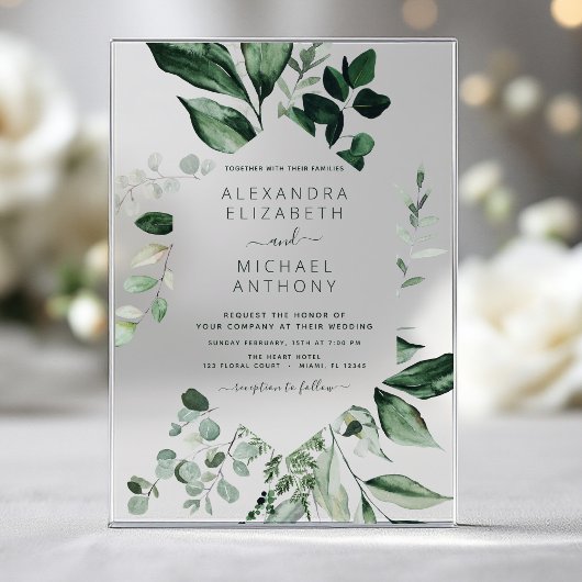 Emerald Green Wedding Eucalyptus Greenery Acryl Uitnodigingen