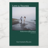 Emerald Green Wedding Love & Bedankt Afbeelding Mi Wijn Etiket (Enkel label)