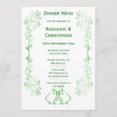 Emerald Green Wedding Menu Kaart Bells Scrollwork (Voorkant)