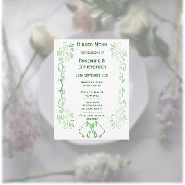 Emerald Green Wedding Menu Kaart Bells Scrollwork