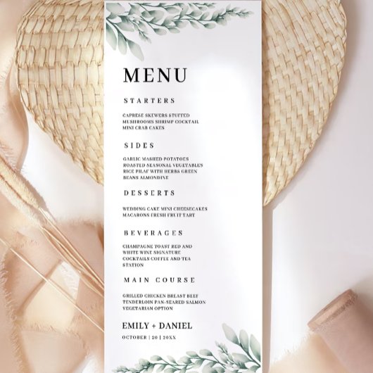 Emerald Green Wedding Menu Kaarten Sjabloon