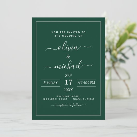 Emerald Green Wedding met fotouitnodiging Kaart (Staand voorkant)