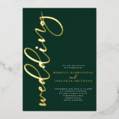 Emerald Green Wedding Minimal Elegant Goud Folie Uitnodiging (Voorkant)
