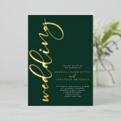 Emerald Green Wedding Minimal Elegant Goud Folie Uitnodiging (Staand Voorkant)